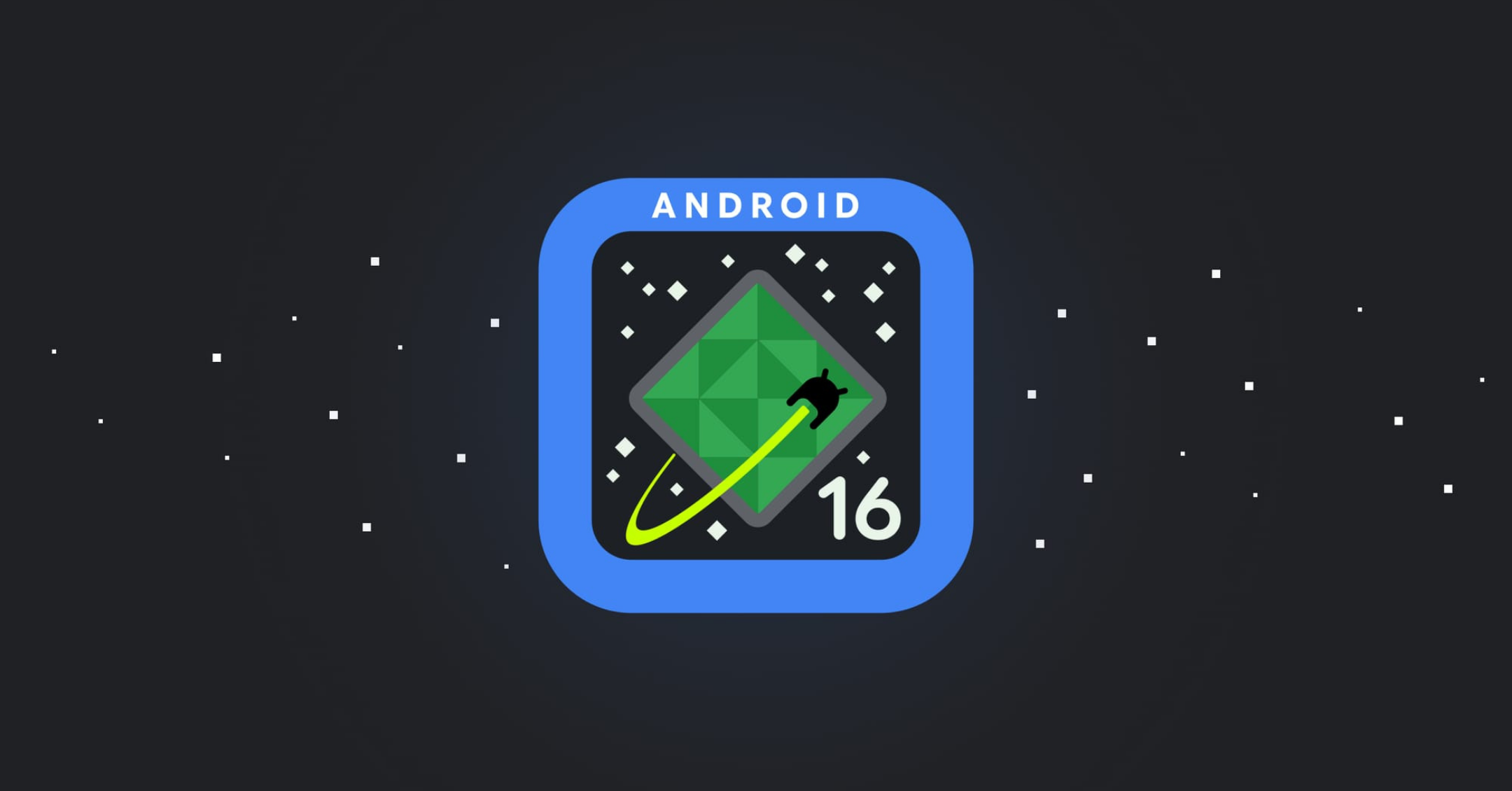 Android 16 logo with space theme